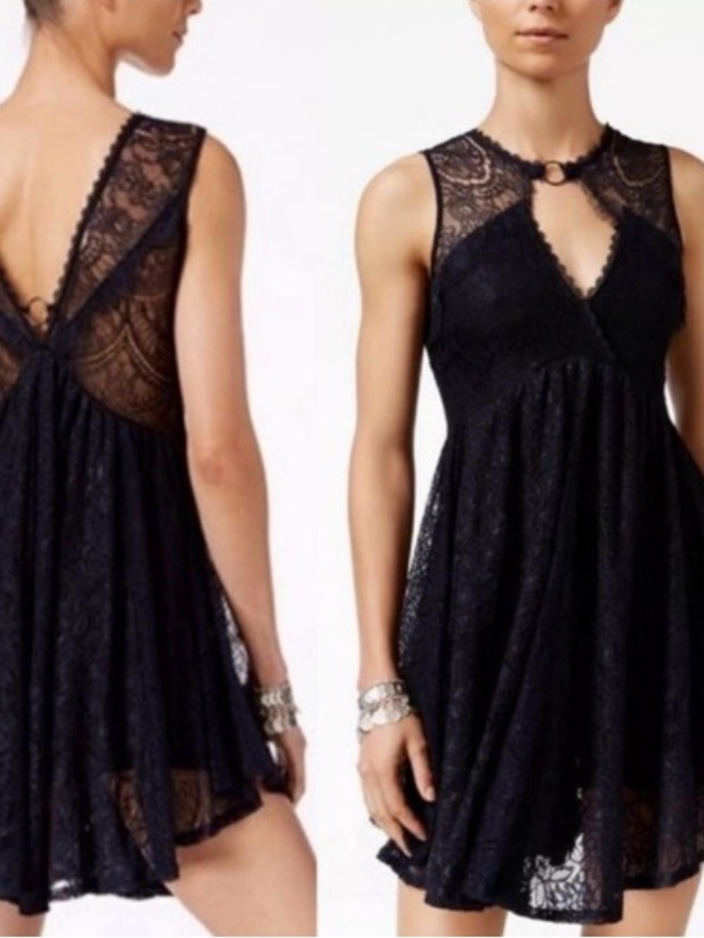 Free People Don’t You Dare NWT Sheer Lace Dress Black Whimsygoth Size XS